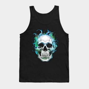 Skull in blue green flame Tank Top